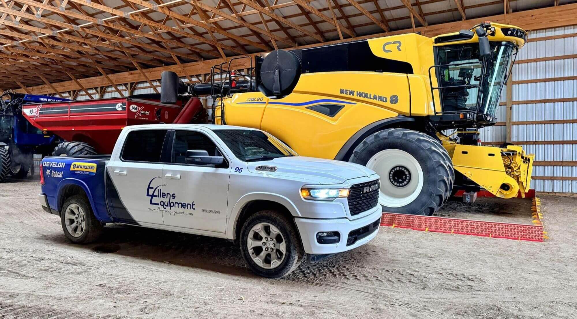 New Holland Combine and Ellens Equipment pickup, displaying Rodent Shield